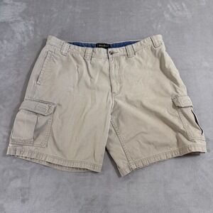 Vintage Eddie Bauer Khaki Cargo Shorts Mens 42 Relaxed Fit Tan Cotton Twill 9in